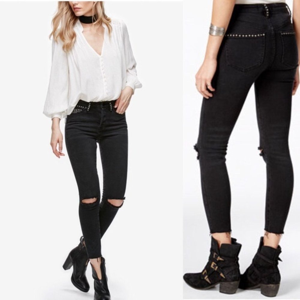 NWOT FREE PEOPLE STUDDED PAYTON SKINNY JEANS 25